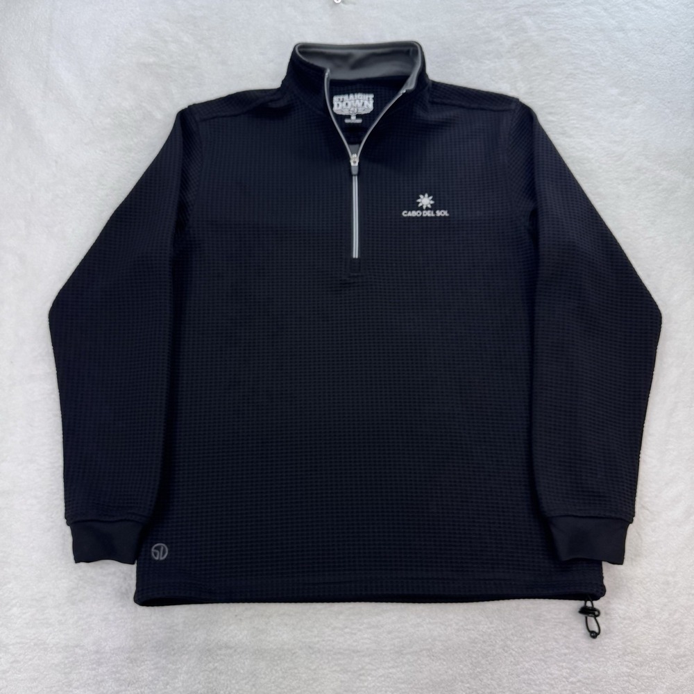 Straight Down Waffle 1/4 Zip Pullover Men M Black Vented Performance LS Emb